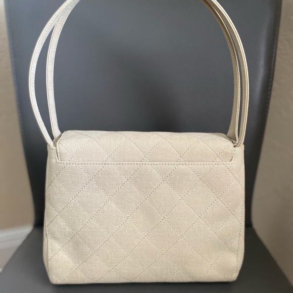 Chanel vintage quilted beige linen top handle kelly flap - Picture 6 of 11
